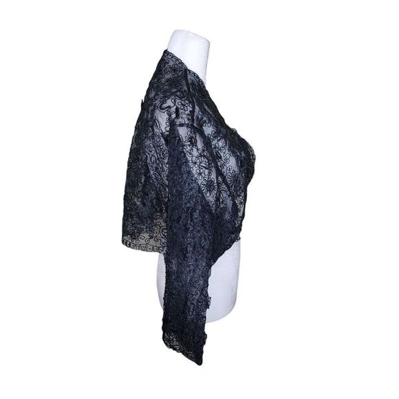 Vintage 90s Sheer Beaded Bolero Shrug Womens 2XL Black Lace - Picture 3 of 5